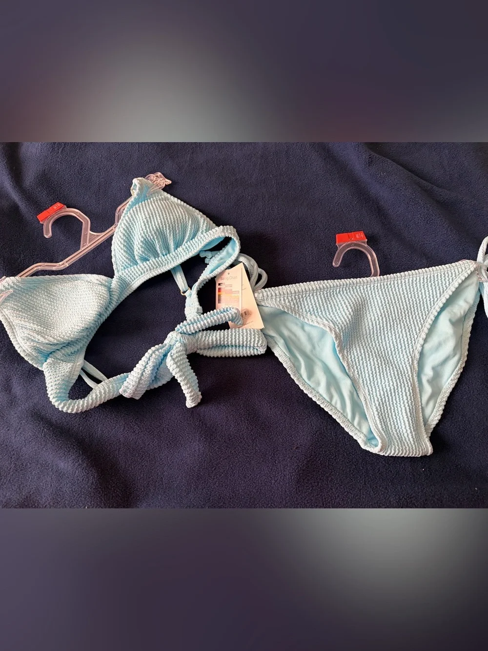 No Boundaries Pale Blue Smocked Triangle Bikini Top and high cut bottom